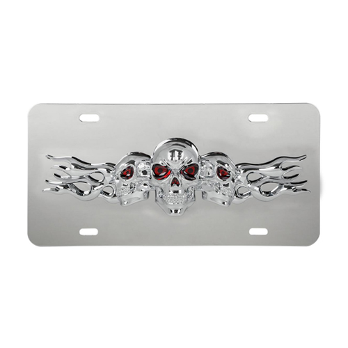 Grand General Stainless Steel License Plate With 3D Small Skulls Emblem
