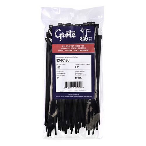 Grote Accessory Line Standard Tie, All Weather,Black, 4.1", 18 Lb, Pack 100 83-6001C