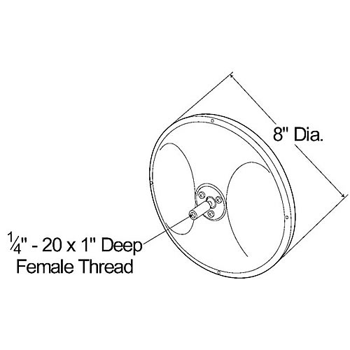Grote Mirror, 8", Stainless Steel, Round Convex with Center Mount Ball Stud - 12183