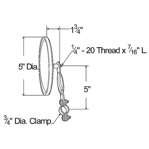 Grote Mirror, 5", SS, Round Clamp-On Stack & Spot Assy, Retail Pack - 28033-5