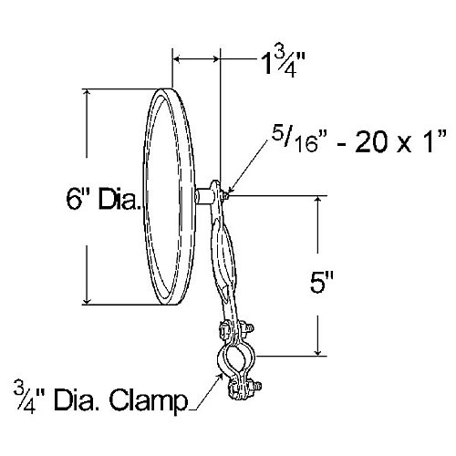 Grote Mirror, 6", Stainless Steel, Round Clamp-On Stack & Spot Assy - 28043