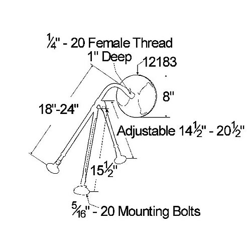 Grote Mirror, Stainless Steel, Conventional Fender Mount Assembly - 28443