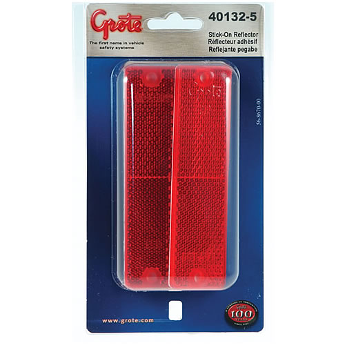 Grote Reflector, Red, Mini Stick-On Rectangular, Retail Pack - 40132-5