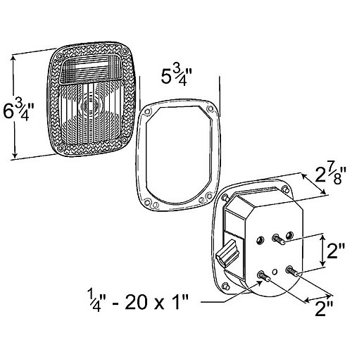 Grote Stop Tail Turn Lamp, Red, Combination Box With Ford-Style Side Connector, RH - 53792