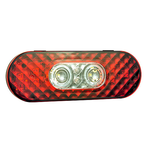 Grote Stop Tail Turn Lamp, 6" Red/Clear, LED, Oval, with Integrated Back-Up, Amp Connector 54702