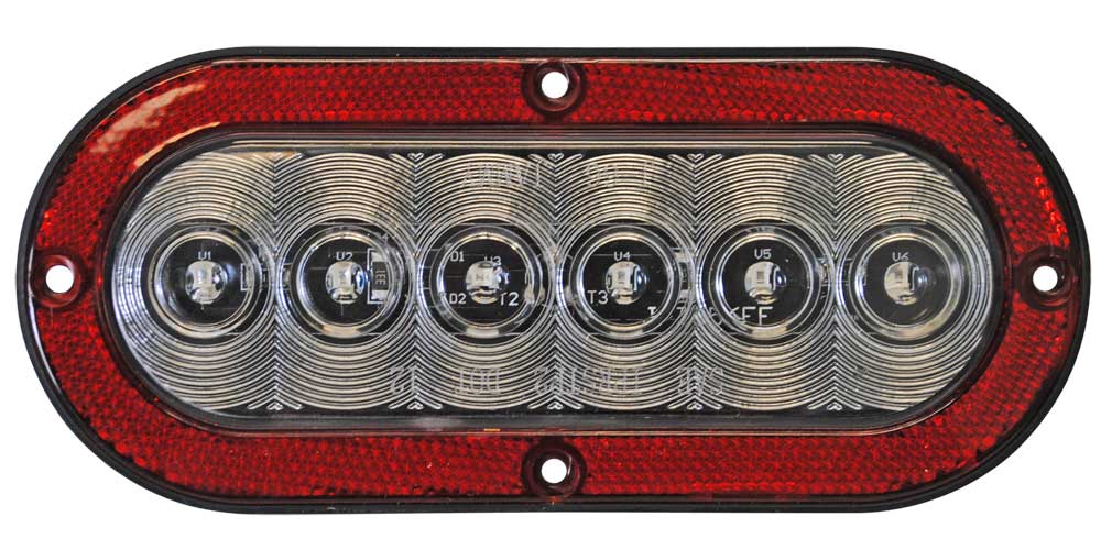 Jammy J-656-FRCX 6â€³ Oval 6-LED Flat S/T/T Lamp, Red/Clear w/ Reflex