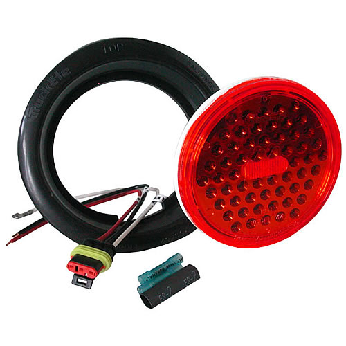 Truck Lite Super 44, LED, Strobe, 42 Diode, Round Red, Gray Flange Mount, Metalized, Fit 'N Forget S.S. - 44104R