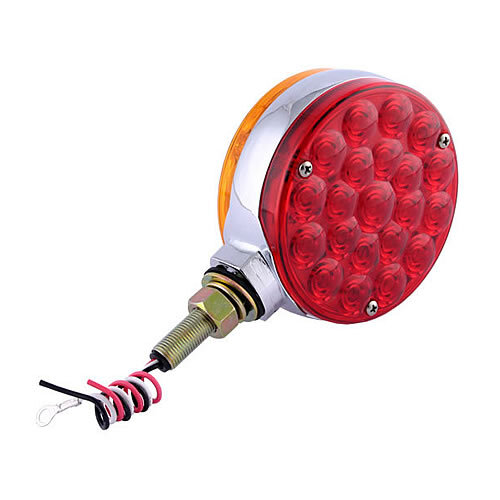 Truck Lite Signal-Stat, LED, Red/Yellow Round, 24 Diode, Dual Face, 3 Wire, Pedestal Light, 1 Stud, Chrome - 2750