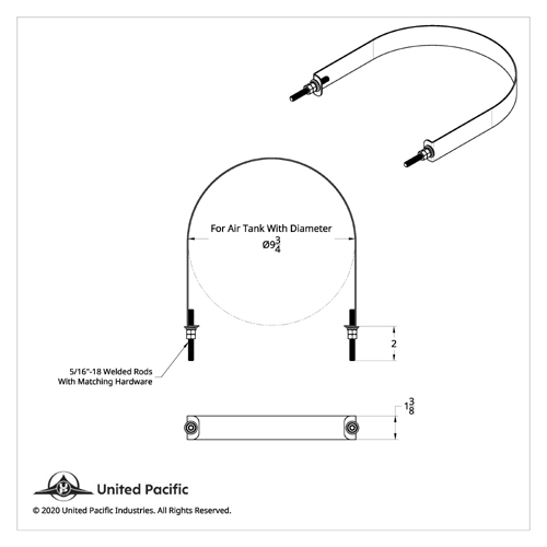 United Pacific 9-3/4" Stainless Air Tank Straps - 21341